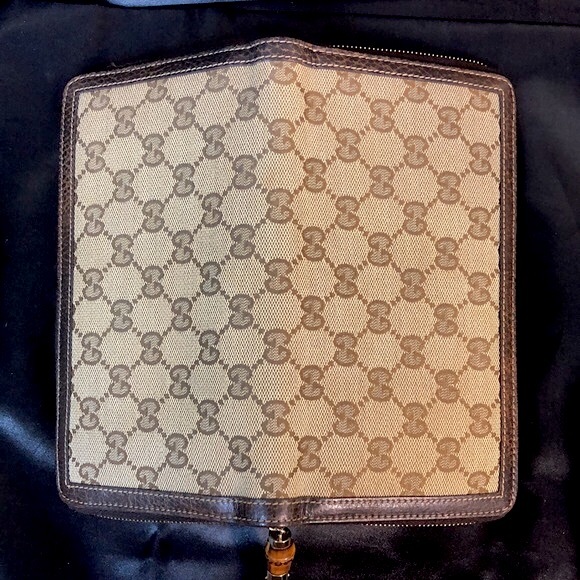 GUCCI Bamboo Zipper Pull GG Web Canvas and Leather Continental Wallet and Clutch - Picture 5 of 17